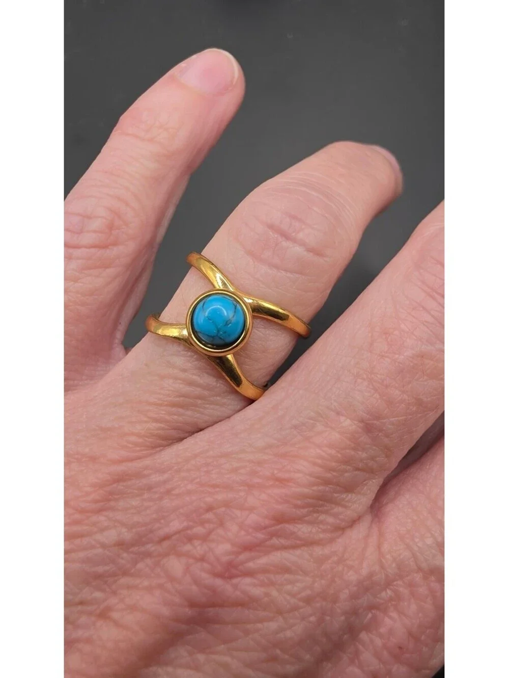 Bohemian Gold-Tone Stainless Steel Turquoise Open Ring Size Adjustable